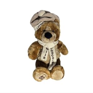 Vtg Cocoa Bear Milk Chocolate Plush Teddy Bear Winter Hat & Scarf Stuffed Animal